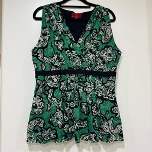 Vintage Oscar de la Renta 80s/90s Sleeveless Top Green Black Size XL